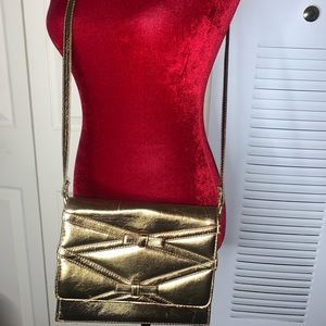 Gold Metallic Shoulder Bag! Beautiful! Has Bows on the front flap